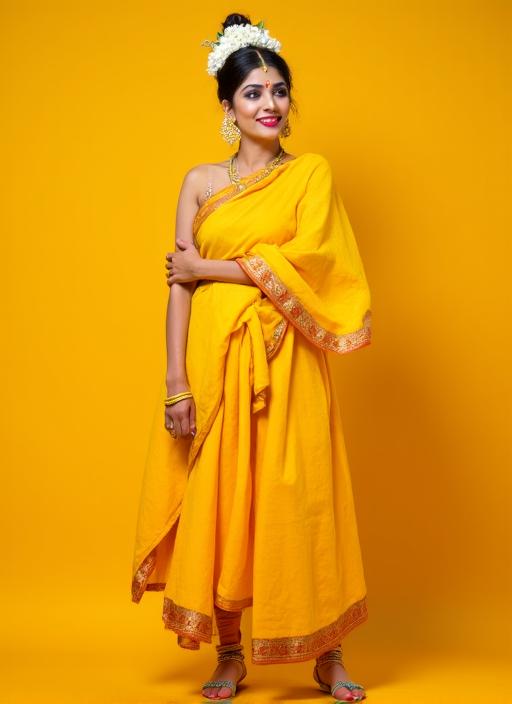 கண்கவர் மஞ்சள் நிற அஞ்சலி பரதநாட்டிய ஆடை.