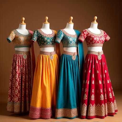 A collection of beautiful dance costumes available for rent.